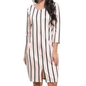 Pink Black Vertical-Stripe Zip-Up Sheath Dress Size M